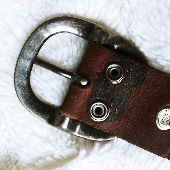 Cowhide vintage belt brown gypsy boho buckle - Picture 3 of 12